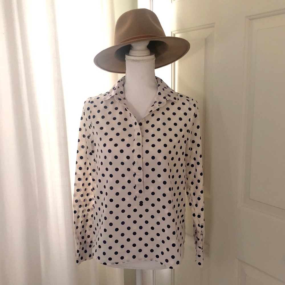 { J. Crew }  Ivory & Navy Polka Dot Cotton Popover